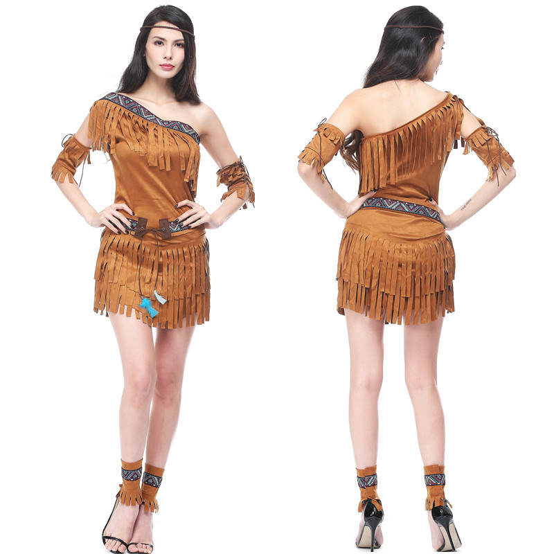 Halloween costume Indian indigenous costume COS uniform temptation tassel Savage forest hunter performance costume