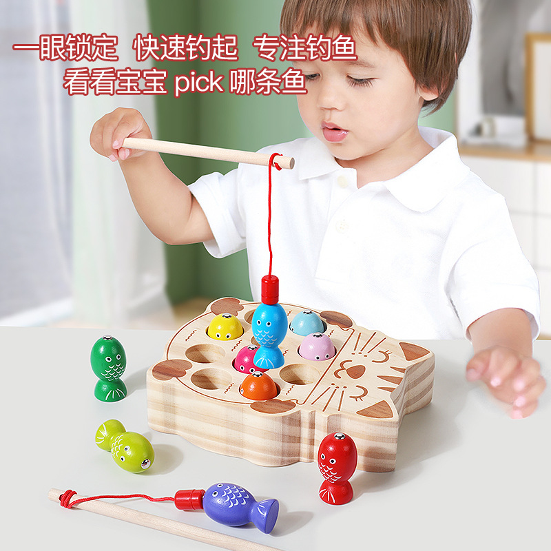 Picture of cpc children's educational toys magnetic kitten fishing games concentration training wooden fishing magnetic toys