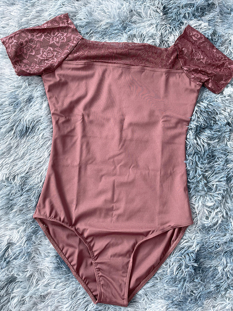 Picture of Adult Ballet Dance Costume Body Practice Clothes Lace Dance Short-sleeved Clothes Gymnastics Foundation Training Practice Clothes suit