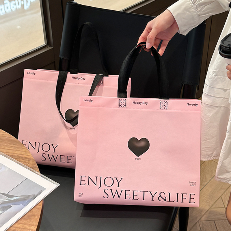 Pink love non-woven clothing store clothes packing bag handbag gift packaging shopping bag wholesale