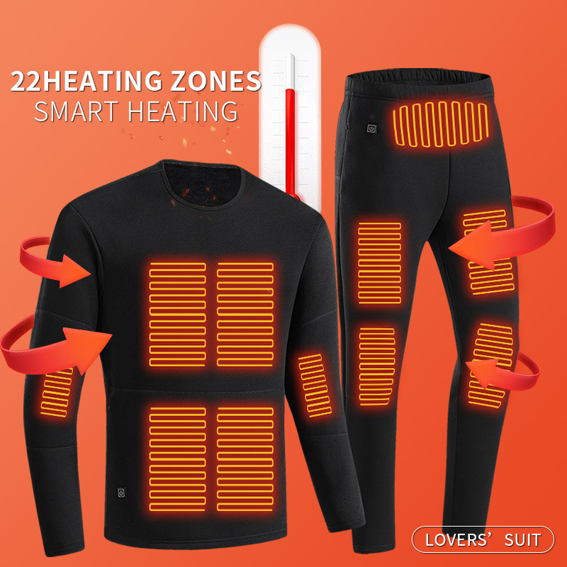 Picture of Cross-border Intelligent Heating Thermal Underwear Men's 22 Zone Electric Heating Constant Temperature Heating Autumn Clothes and Pants Thickened and Velvet Suit