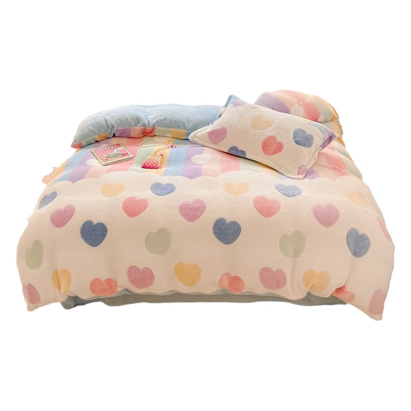 Cross-border cartoon snowflake velvet four-piece set winter warm coral velvet milk velvet bed sheet quilt set three-piece batch