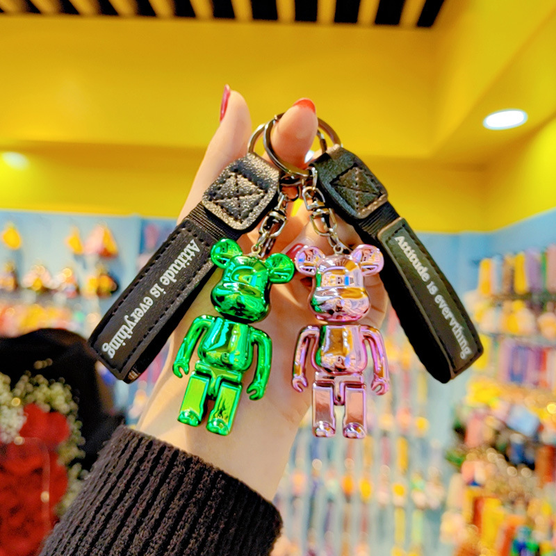 Creative uv plating Mirror building block bear key chain pendant fashion key chain pendant gradient bear girl bag