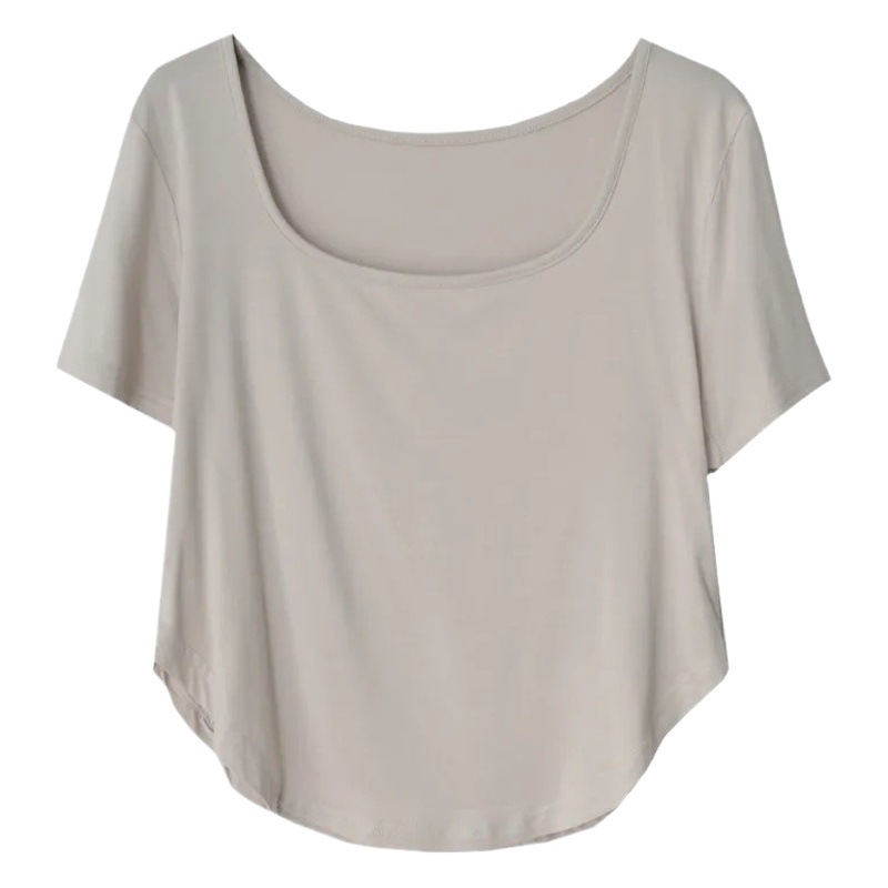 Super Soft Waxy Square Neck Modal Short-sleeved T-shirt Women's Summer 2024 New Solid Color Slim-fit Collarbone Draped Top Ins