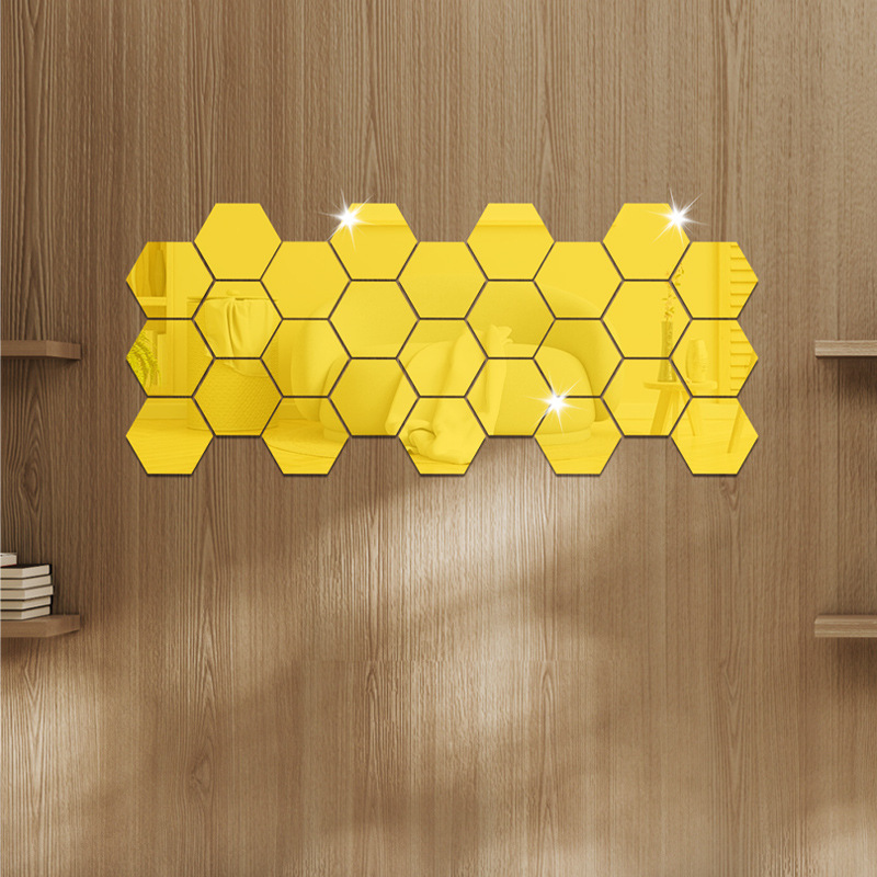 Picture of Cross-border hexagonal acrylic three-dimensional mirror wall sticker self-adhesive living room bedroom background wall home decoration soft mirror