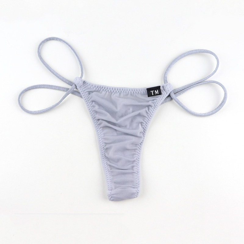 New men's thong sexy low waist thin nylon breathable silky looming translucent stretch T pants