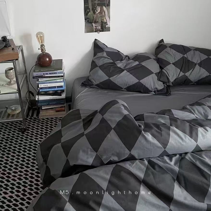 Picture of Washed Cotton Bed Sheet Four-Piece Set, Fresh Style Duvet Cover, Simple Ins Student Dormitory Three-Piece Duvet Cover Set