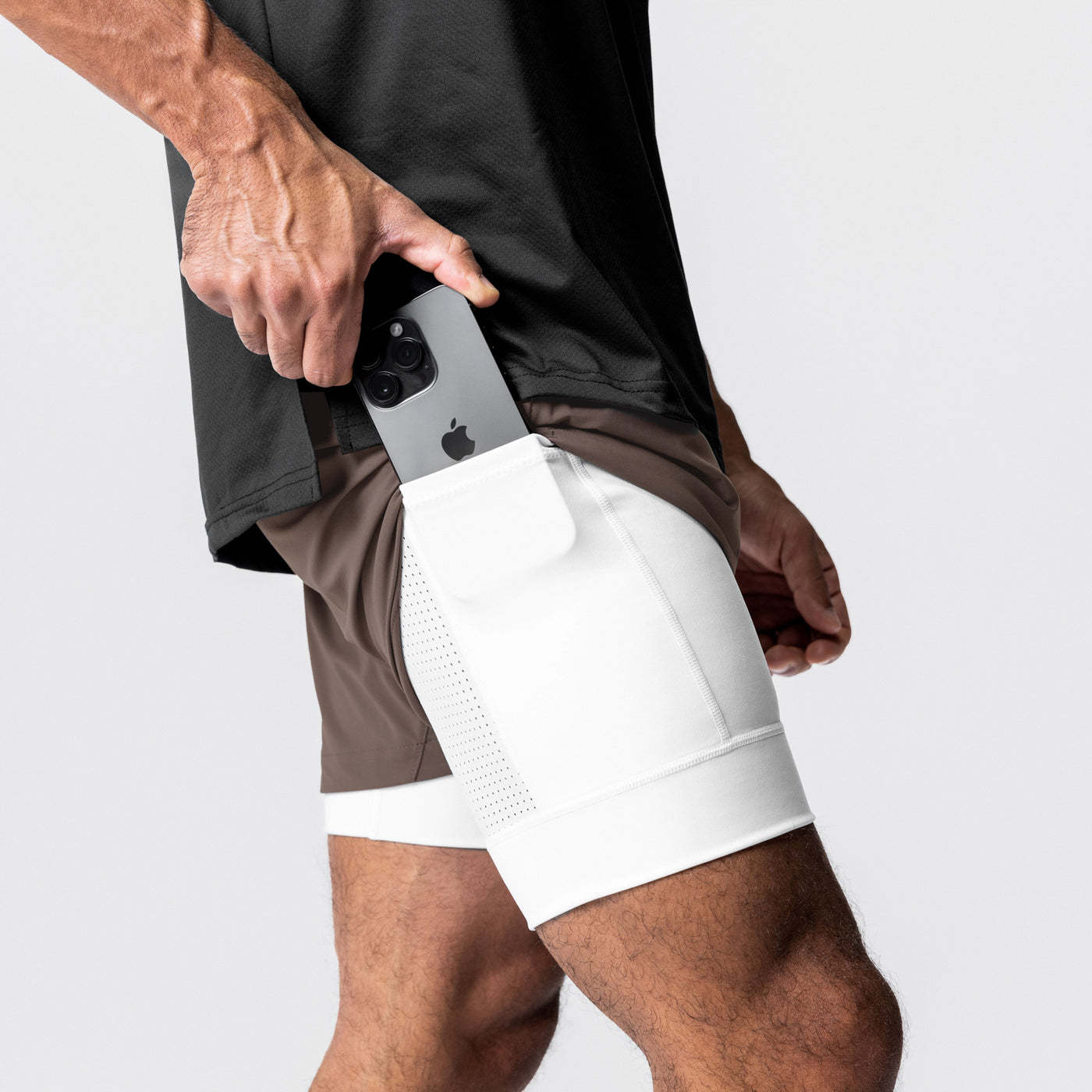Picture of European size fitness sports shorts men's nylon running muscle training stretch quick-drying American double-layer basketball shorts summer