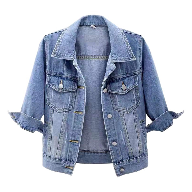 Three-Quarter Sleeve Denim Jacket for Women, Short, High-End, Spring & Fall, Slim, Versatile Cardigan, Versatile Student Top