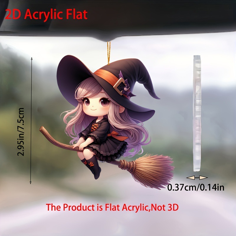 Acrylic Charming Witch RiDing Broom Acrylic PenDant Multifunctional 2D Decoration Car Bag Keychain PenDant