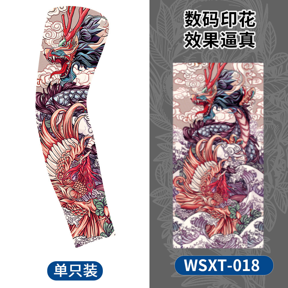Picture of Summer Riding Sunscreen Tattoo Sleeve Simulation Tattoo Quick-drying Arm Protector Outdoor Sports Sunshade Breathable High Elastic Ice Sleeve
