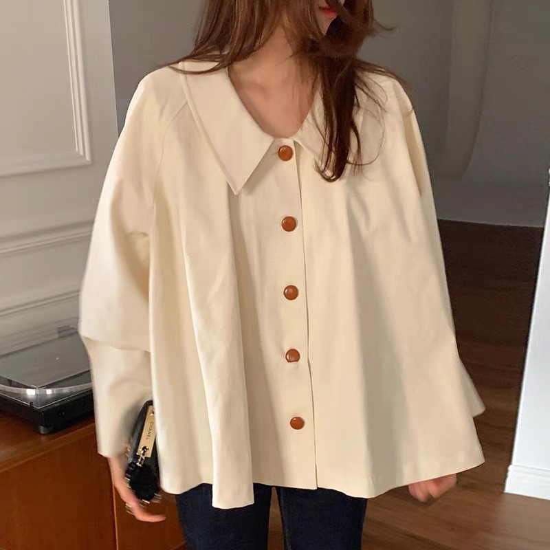 Picture of South Korea chic Spring and Autumn French simple lapel oversize loose casual solid color all-match long sleeve shirt top