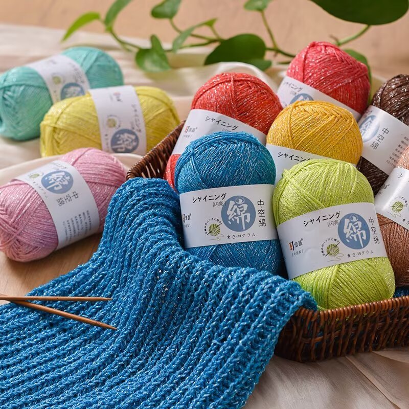 Picture of Dopamine bright silk hollow cotton thread hook bag special thread hand-woven diy crochet bag thread round strand thin thread