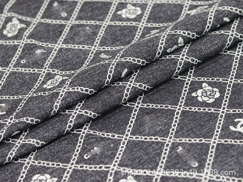 Picture of High D Camellia Printed Washed Denim Fabric Clothing Fabric Handmade DIY Clothes Jacket Pants