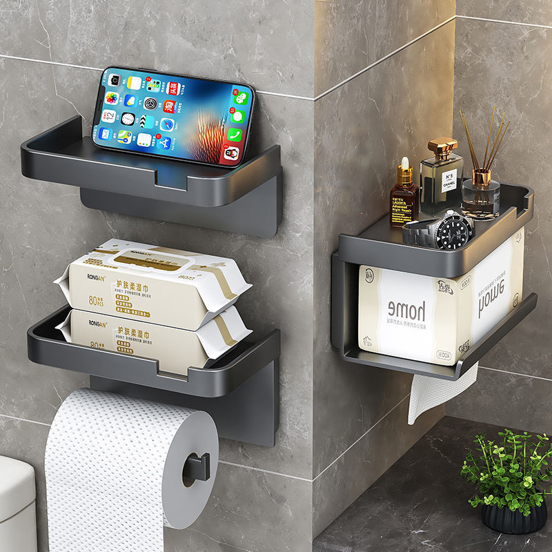 Picture of Cross-border toilet paper box punch-free tissue storage rack household roll paper box tissue box wall-mounted