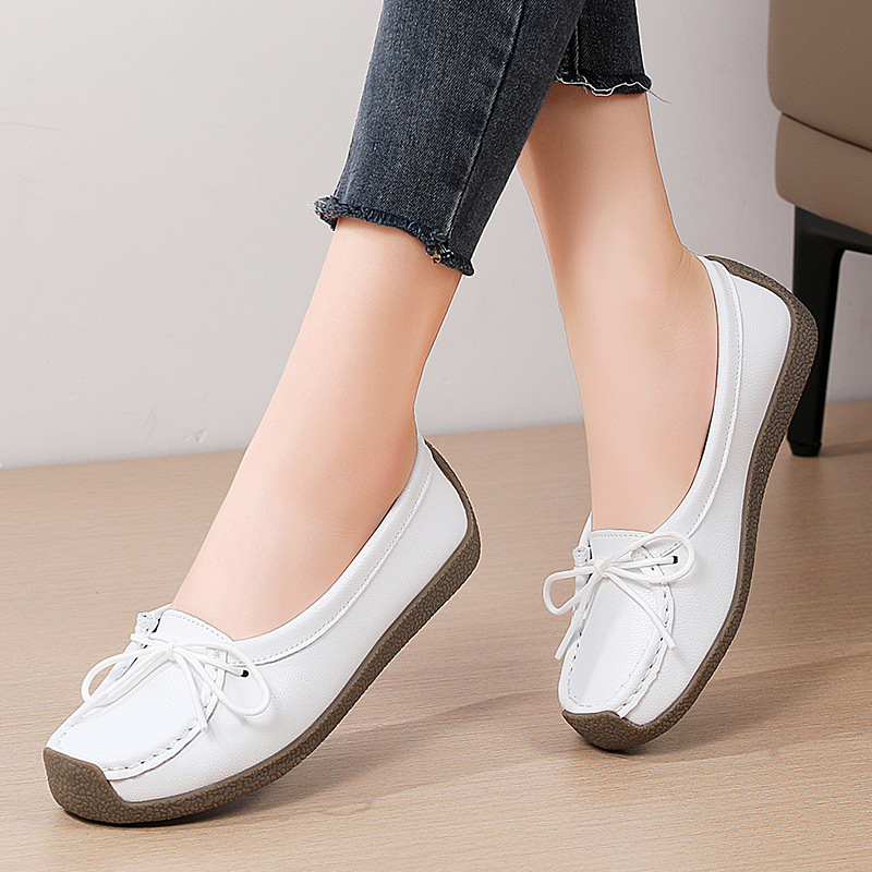 Cross-Border Cowhide Beanie Shoes Korean Style Flat Non-Slip Snail Shoes Women's Casual Flat Heel Soft Sole Shoes Pregnant Mother's Shoes