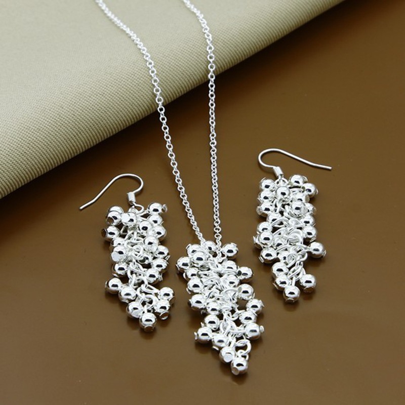 Foreign trade export silver plated multi bead earrings necklace suit Korean best selling in stock supply suit wholesale T040