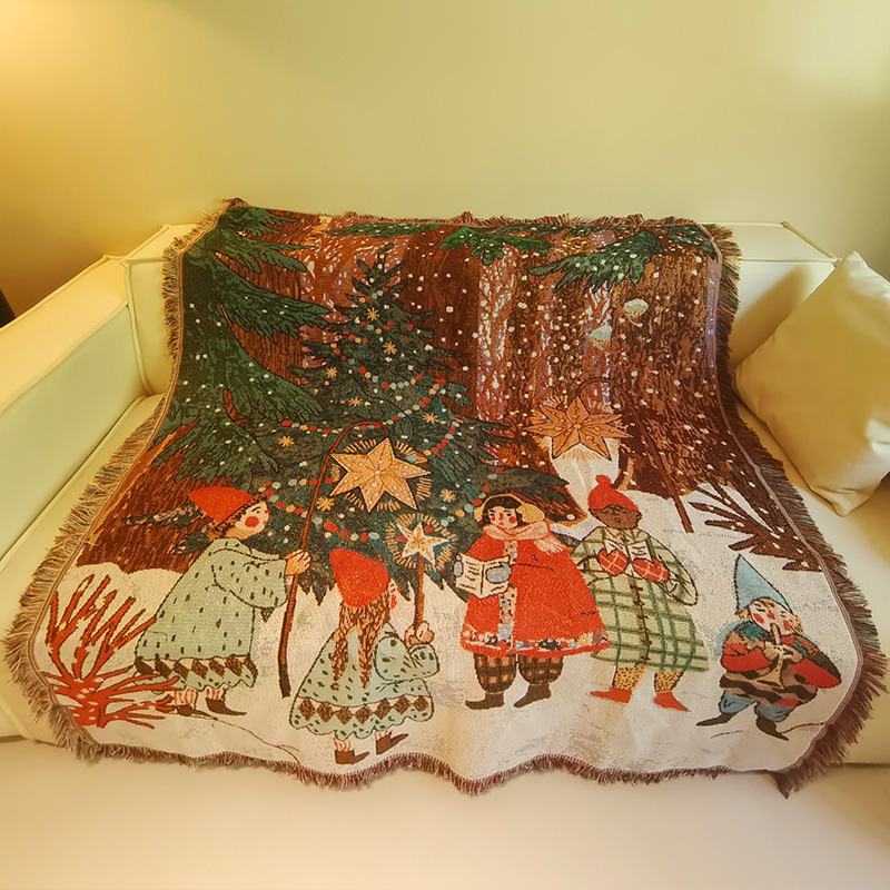Cross-border Amazon Christmas Tapestry Line Blanket Dustproof Dirt Resistant Full Cover Sofa Blanket Sofa Cover Towel Universal for All Seasons