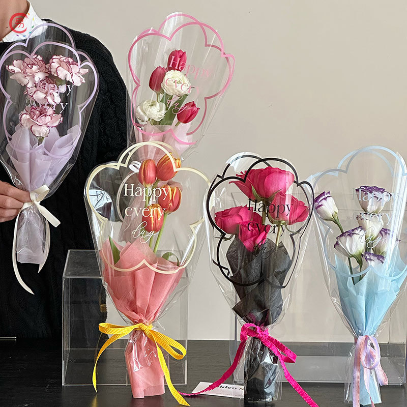 Changyi Wholesale Flower Multi-Branch Bag Valentine's Day Rose Flowers Transparent Waterproof Bouquet Flower Packaging Material