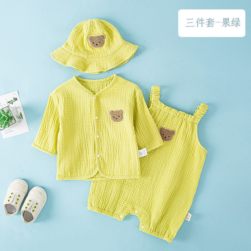 Picture of Pure Cotton Gauze One-Piece Clothes Newborn Baby Short-Sleeved Summer Thin Harem Clothes for Men and Women Baby Pajamas Summer Crawl Clothes