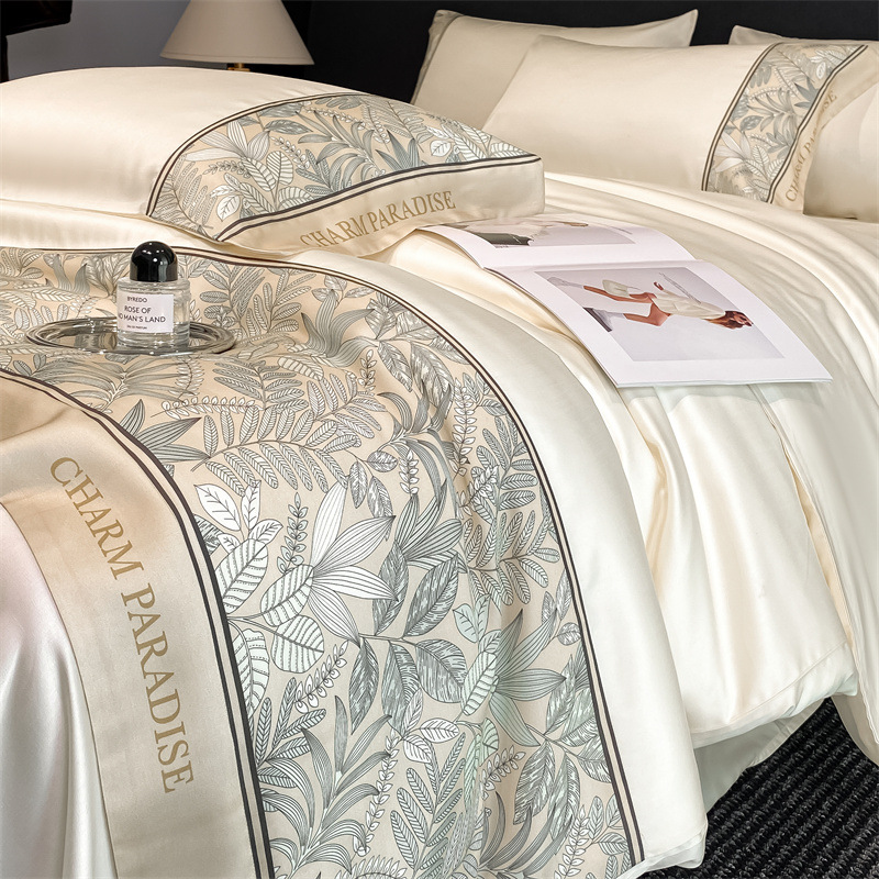 Summer Sleeping Naked Ice Silk Four-Piece Double-Sided Silky Washed Silk Bed Sheet Embroidered Quilt Cover Bedclothes