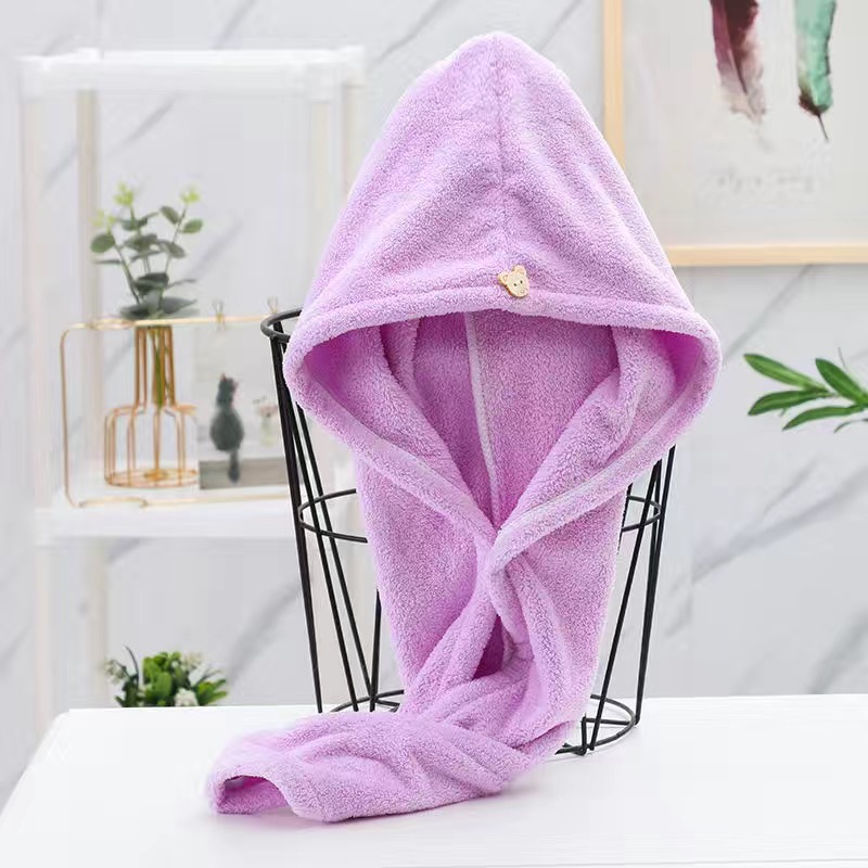 Picture of Dry Hair Cap Thickeneded High-Density Coral Velvet Girls' Absorbent Shower Cap with Edge Dry Hair Towel Quick-Drying Autumn and Winter Turban