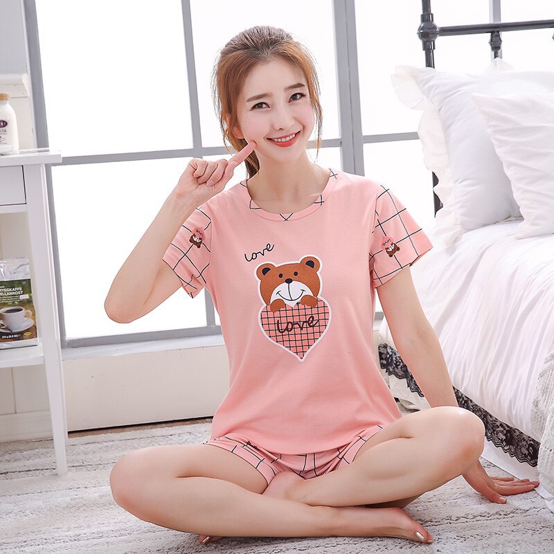 Picture of Short-Sleeved Pajamas, Women's Summer Shorts, Thin Cartoon Women's Pajamas, New Korean Style Cute Home Clothes Set, Cross-Border