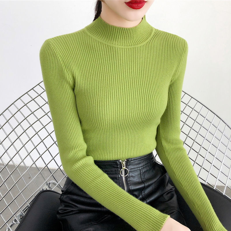 Picture of Half-Turtleneck Base Shirt for Women, Autumn and Winter 2021 New Style, Slim-Fitting Inner Top, Slimming Long-Sleeve Knitwear, Elegant and Suitable for Commuting
