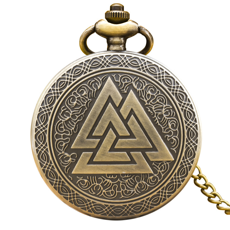 Picture of Bronze Pocket Watch Personalized Quartz Pocket Watch Triangle Pattern Hanging Chain Male and Female Gift Pocket Watch Factory Straight Hair Pocket Watch