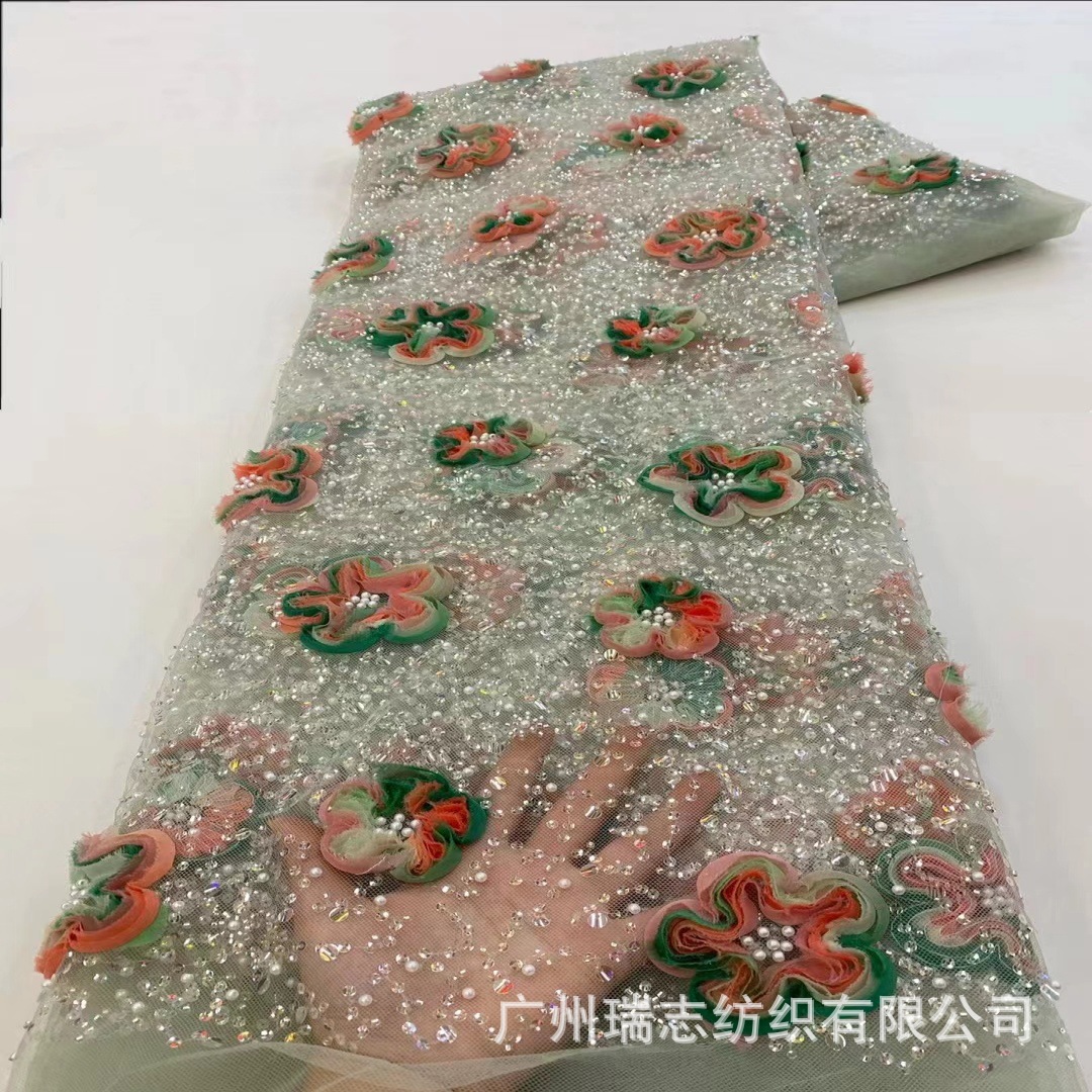 Three-dimensional printing plate flower children's clothing dress fabric European and American heavy industry wedding dress catwalk fashion embroidered cloth Lace