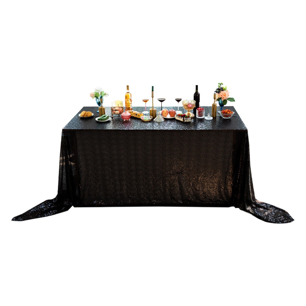 Cross-border Amazon Wholesale Sequin Rectangular Tablecloth Square Round Champagne Color Party Dessert Tablecloth Wedding Table Runner