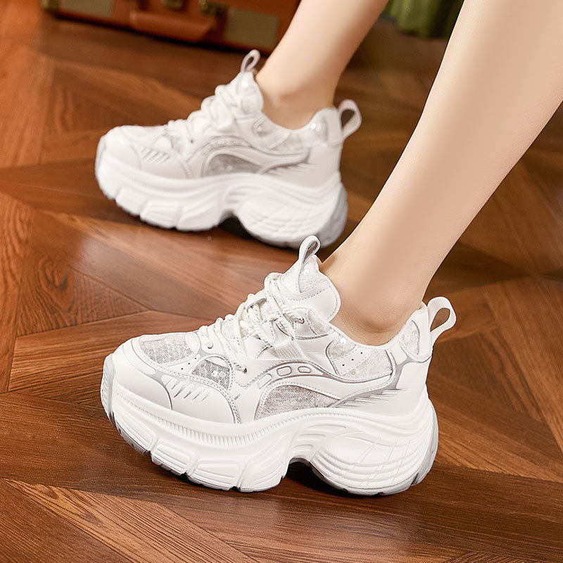 Thick-Soled Daddy Shoes for Women 2025 Summer New Style Cut Out Mesh Sandals, Fashionable and Versatile, Height-Increasing Women's Shoes for Small People