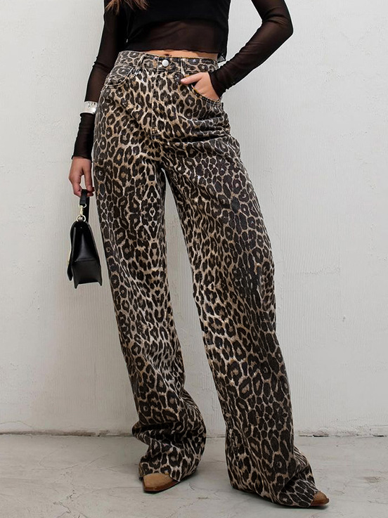 Sexy Street Style High Waist Straight Leopard Print Casual Trousers 2024 European and American Spring and Summer Fashion New Cross-border Wholesale Women