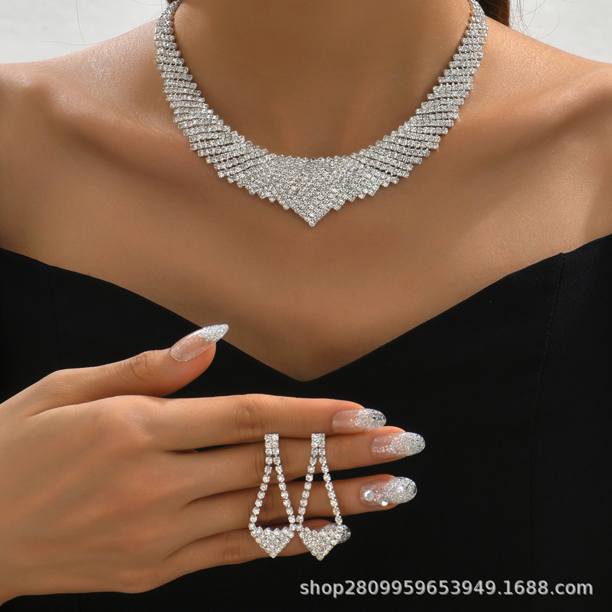 European and American Cross-Border Necklace Set Earrings Jewelry Set Banquet Dress Set Chain Fashion Versatile Bridal Jewelry Wholesale