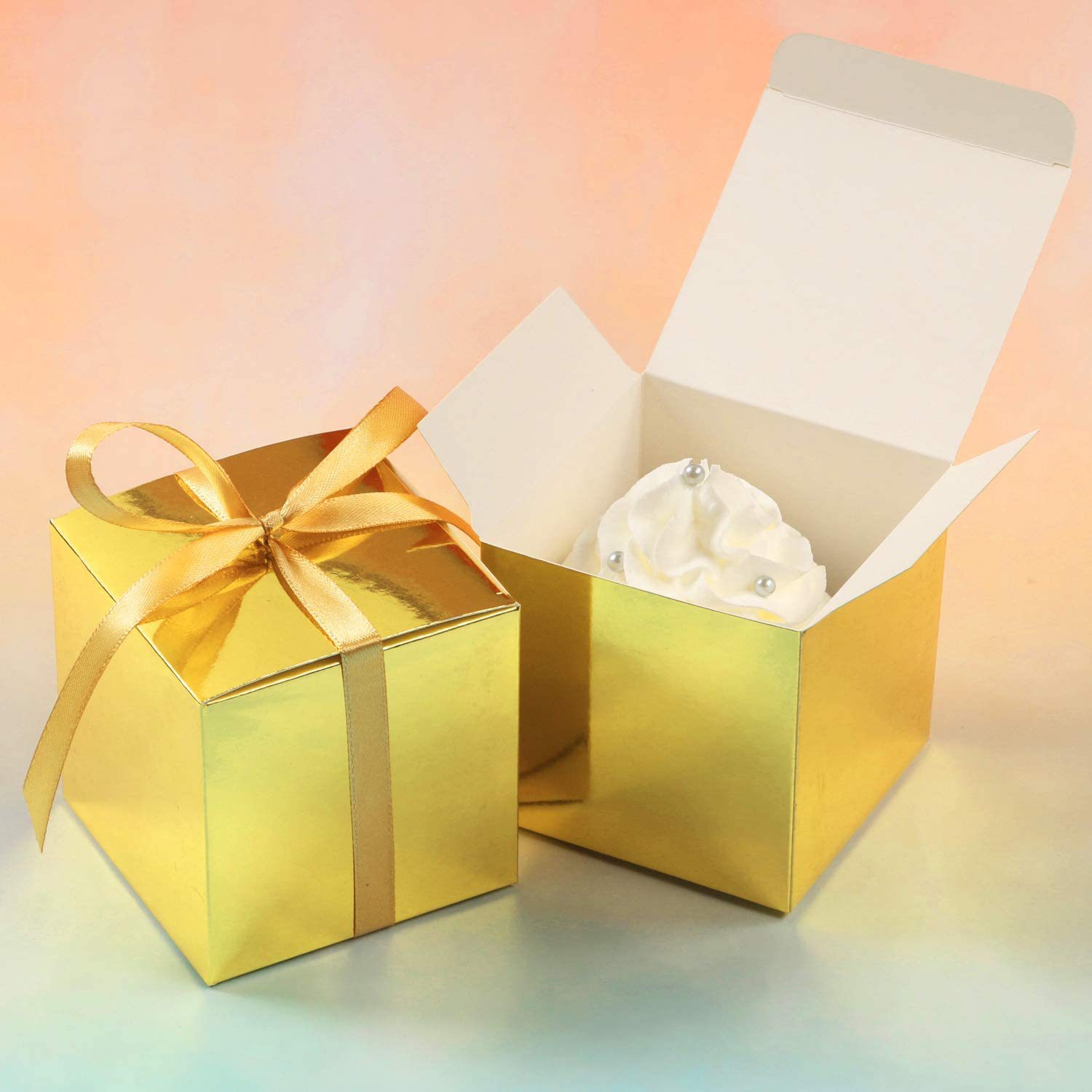 Creative Golden Square Candy Box Solid Color Simple Baking Cookie Candy Box Birthday Party Gift Packaging Paper Box