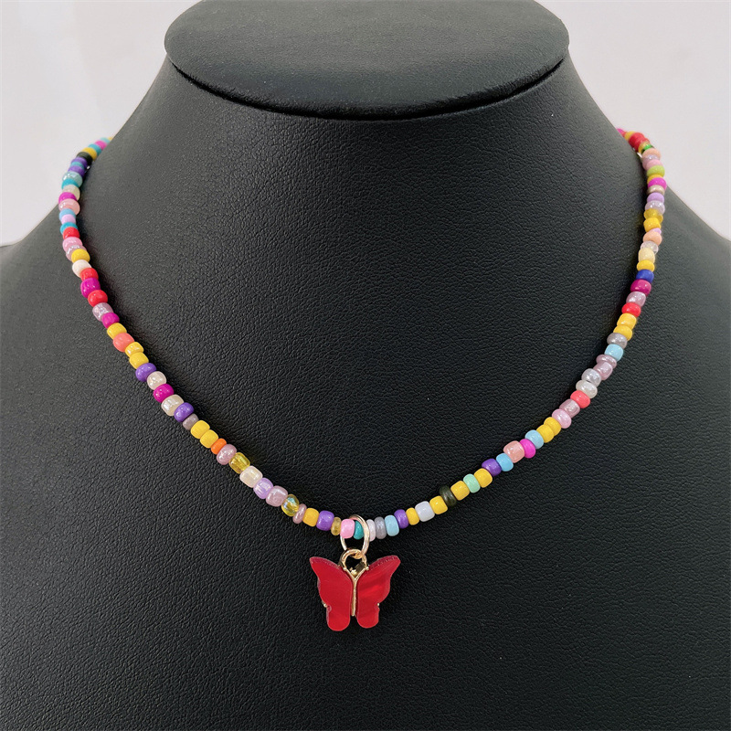 Picture of Color Rice Beads Handmade Necklace European and American Cross-border New Jewelry Ethnic Style Simple Beautiful Butterfly Pendant Necklace