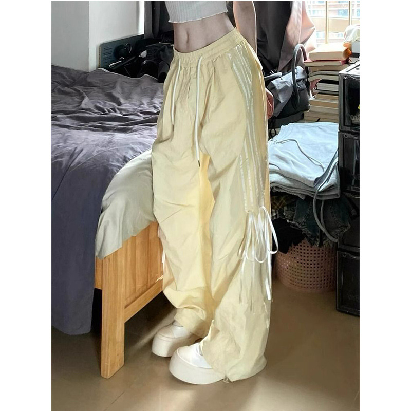 American Style Design Bow Casual Pants Casual Spring and Autumn New Coil Pants Dopamine Wide Leg Sports Pants Thin