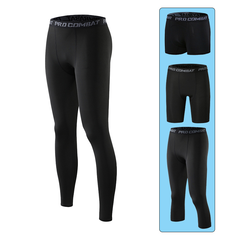 Tight Sports Shorts Men's Elastic Quick-drying Breathable Basketball Nine-point Leggings Running Track and Field Training Pants Fitness