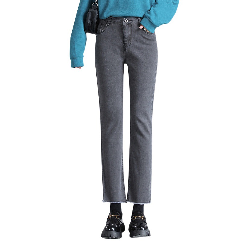 High Waist Black Small Straight Jeans Women's Cropped 2023 Autumn New All-match Loose Slimming Tall Smoke Tube Pants