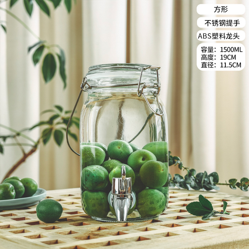 Picture of Wholesale sparkling wine glass bottle green plum bayberry wine bottle with tap brewing bottle household sealed pickled vegetable glass jar