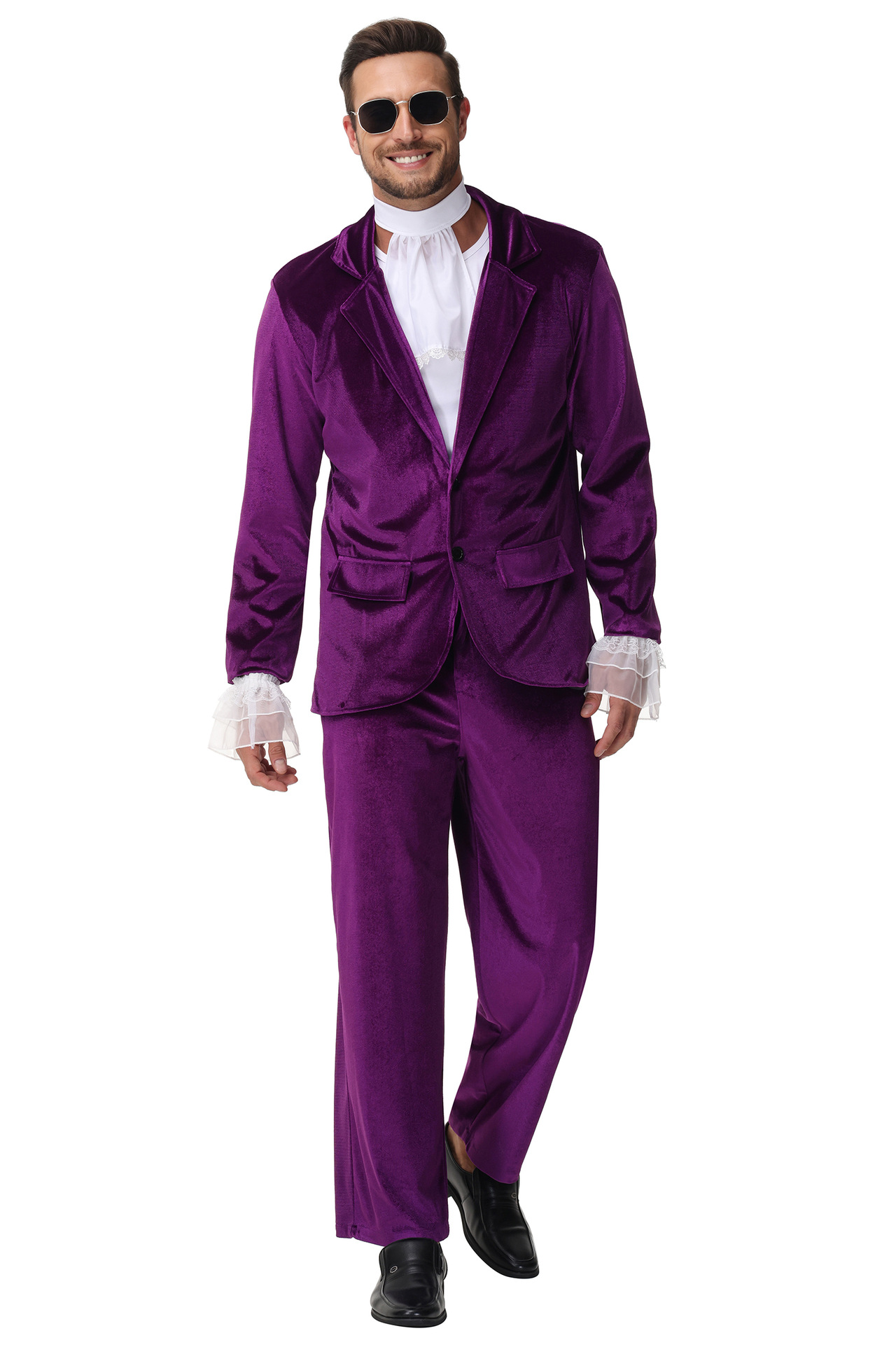 Picture of Fashion Newspaper Cosplay Austin Powers Dress up Bar Hippie Cos Dance Performance Suit Purple