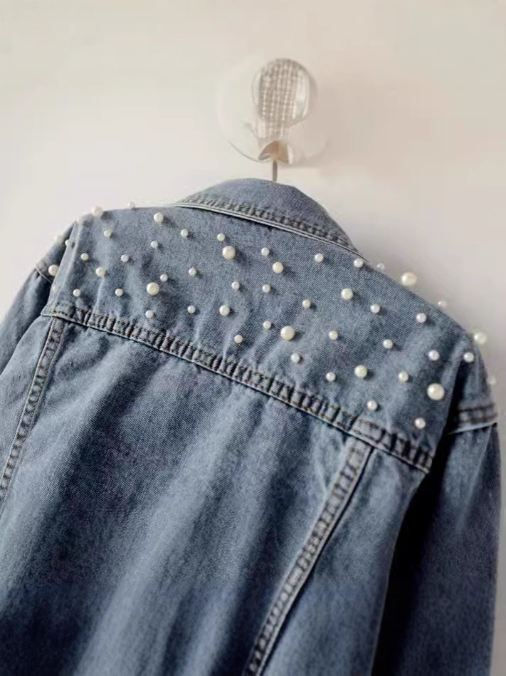 Picture of Cross-border 2025 Amazon Women's Short Denim Coat Women's Foreign Trade Beads Pearl Loose Spring and Autumn New Denim