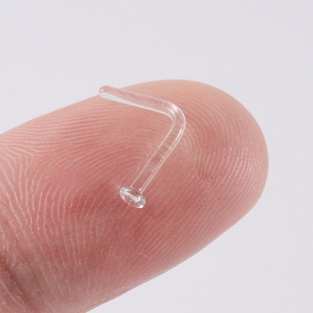 Picture of Cross-border new transparent color glass nose nail C- shaped nose ring personality L-shaped 5-shaped curved rod invisible nose ring puncture nose ornaments