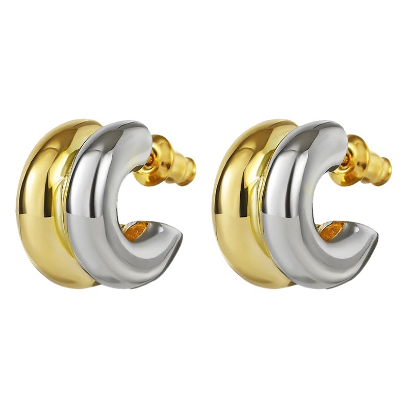 Cross-Border Hot-Selling Same Style Earrings Electroplated Stainless Steel High-End Light Luxury Exquisite Simple Gold Double-Layer Earrings Wholesale