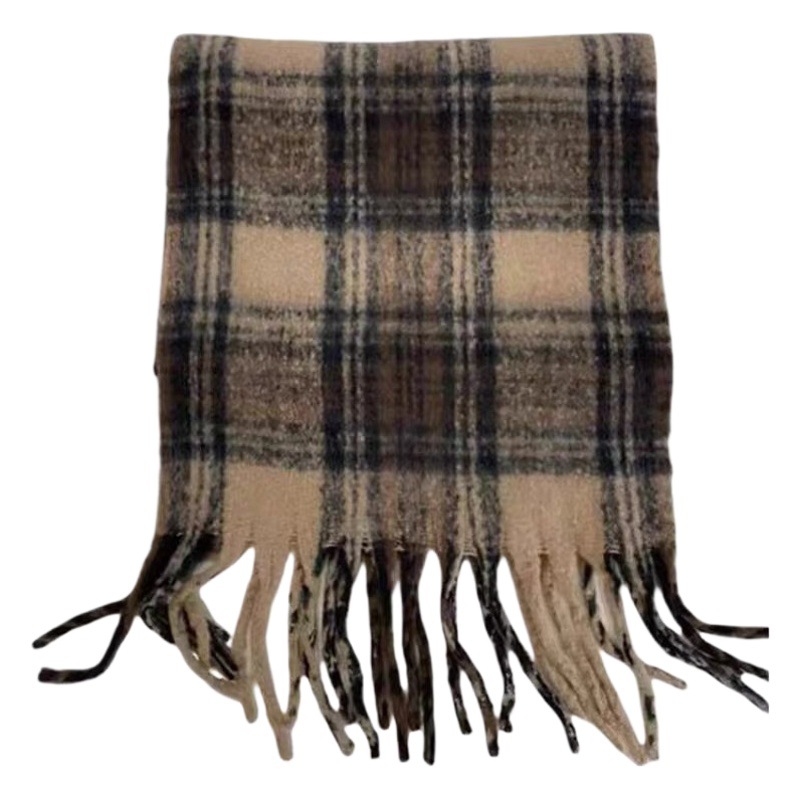 Autumn and Winter New Fashion All-match Plaid Maillard Scarf Women's High-end Plaid Shawl Color Matching Tassel Neck Fashion