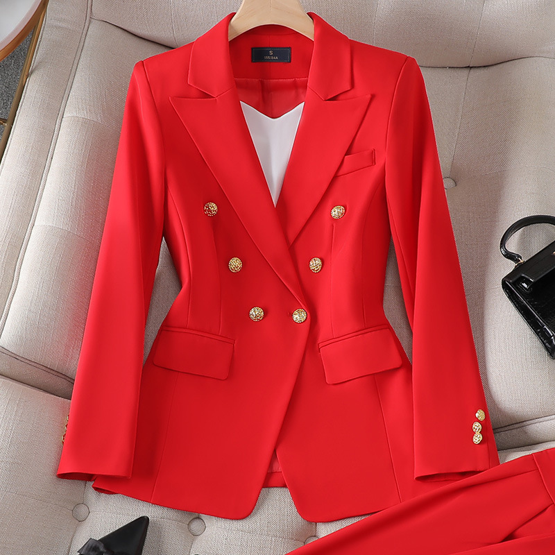 2024 European and American Foreign Trade Business Wear Fashion Double-breasted Fruit Collar Suit Ankle-length Pants suit Two-piece Set