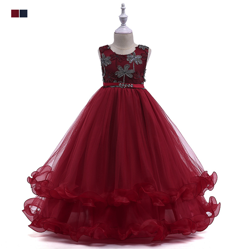 Picture of Amazon Wish Big Children's Wedding Dress Coconut Tree Embroidered Princess Dress Floor-Length Long Dress Catwalk Dress