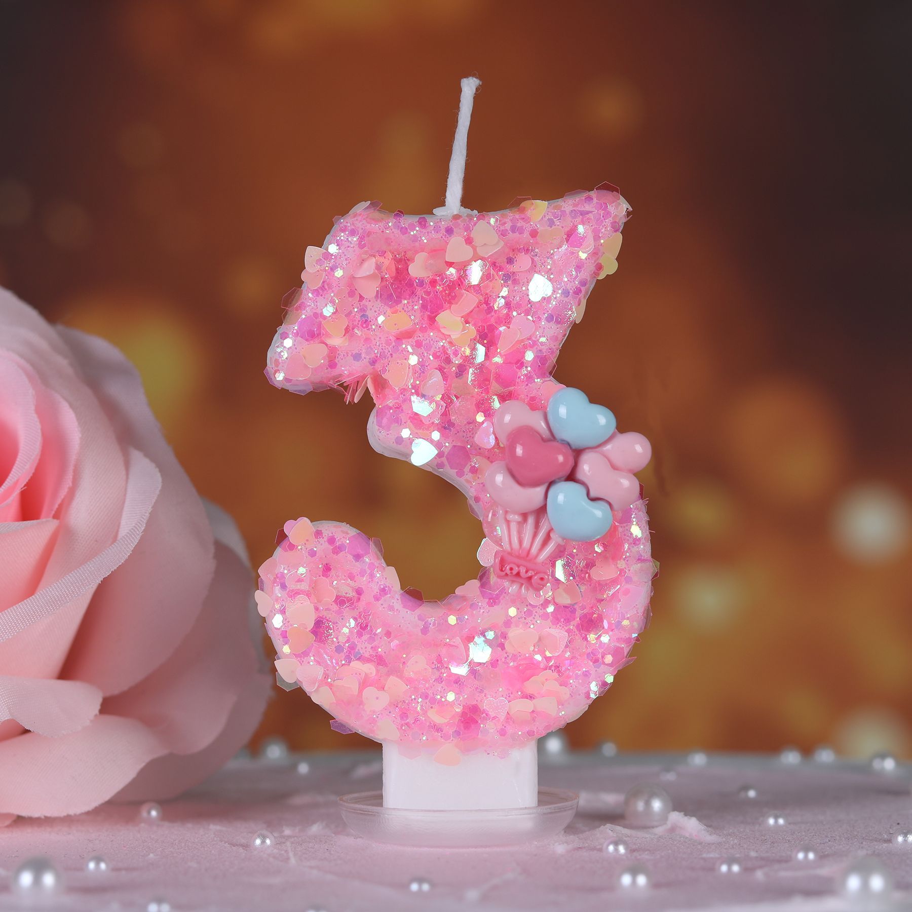 Cross-Border Digital Candle Love Balloon Cake Topper Decoration Supply Birthday Smoke-Free Amazon Creative