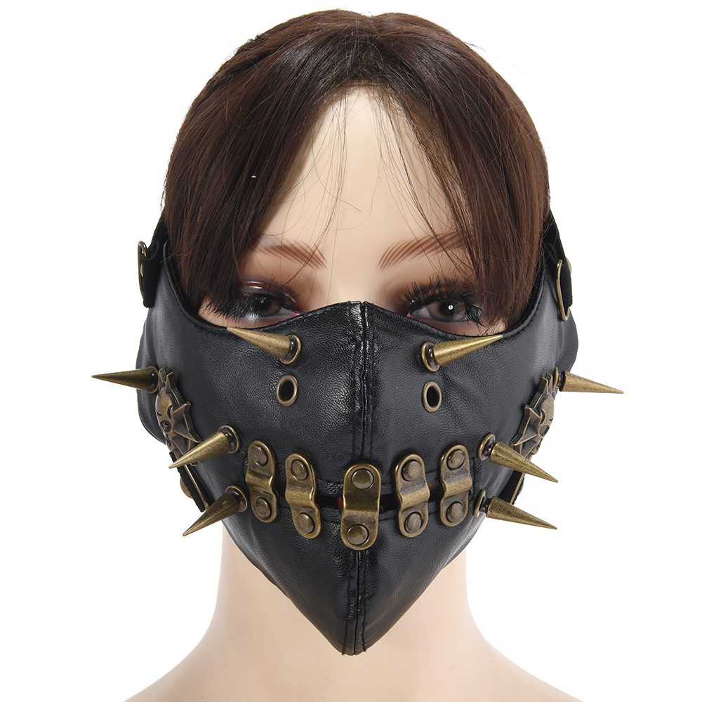 Cross-Border European and American Rivet Punk Spike Skull Mask Personalized Trendy Black Mask Accessories Leather Mask