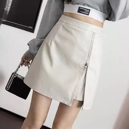 Split Skirt Women's Autumn and Winter 2023 New Fashion Pu Leather Skirt High Waist Slim A- Line Hip One-Step Skirt